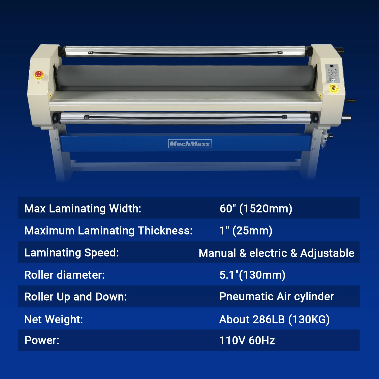 63" Wide Format Pneumatic Laminator Manual Cold Laminating Machine 60" Max Laminating Width,Pneumatic Roller Lift Portable Stand Included, 0.78" Max Thickness (Requires Air Compressor, Not Included) 1600-C3Pro - Image 7