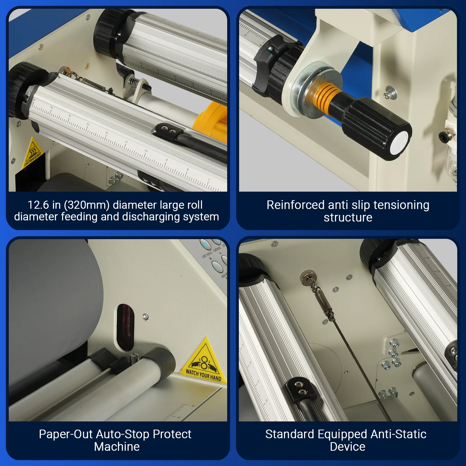 65" Wide Format Full-Auto Cold & Heat Assisted Pneumatic Laminator Machine with 4 Trimmers, Max Speed 40ft/min, 63" Max Width, 1.1" Max Thickness, Infrared Heating, Digital Control Pneumatic Roller Lifting (Requires Air Compressor, Not Included) 1700-B1 - Image 6