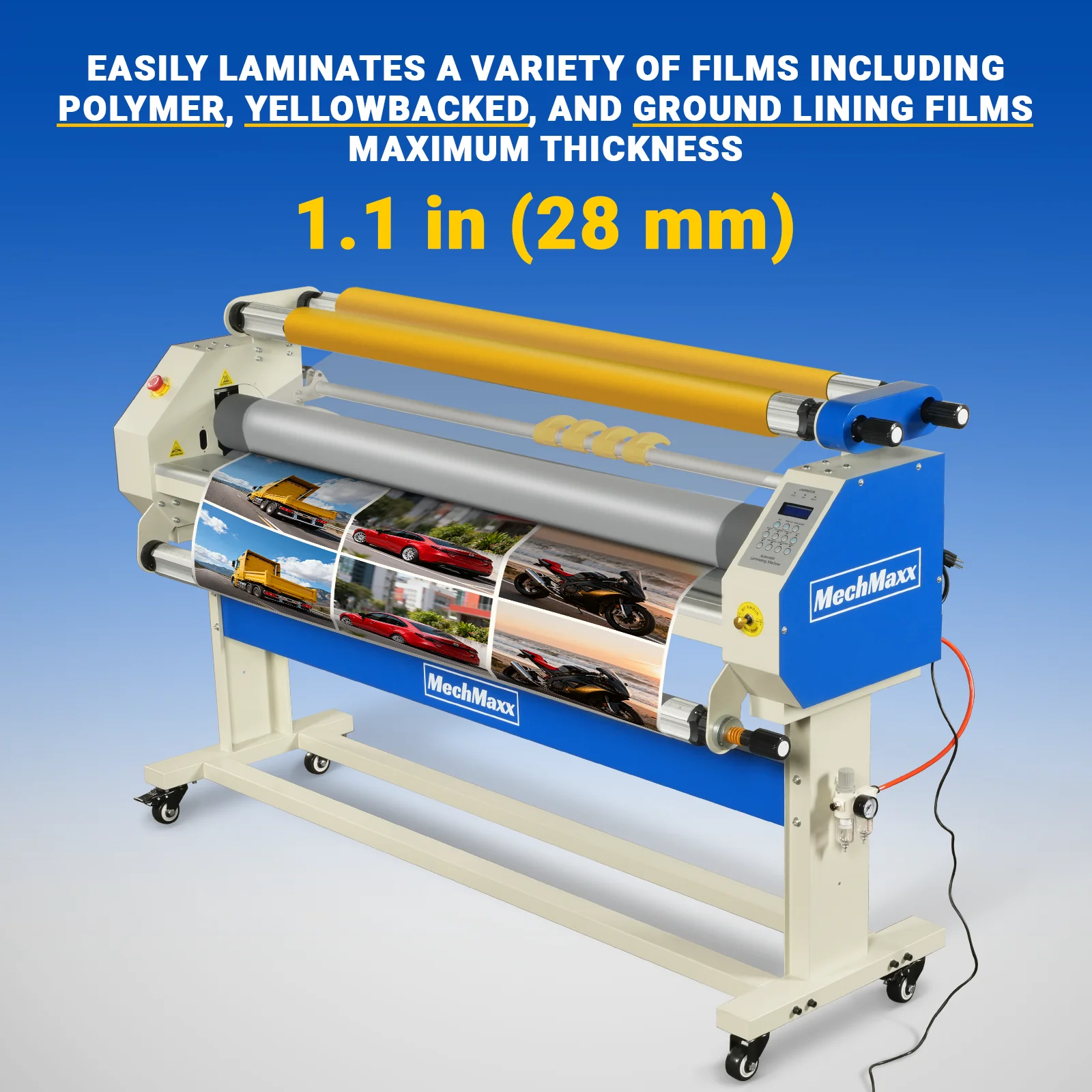65" Wide Format Full-Auto Cold & Heat Assisted Pneumatic Laminator Machine with 4 Trimmers, Max Speed 40ft/min, 63" Max Width, 1.1" Max Thickness, Infrared Heating, Digital Control Pneumatic Roller Lifting (Requires Air Compressor, Not Included) 1700-B2 - Image 8