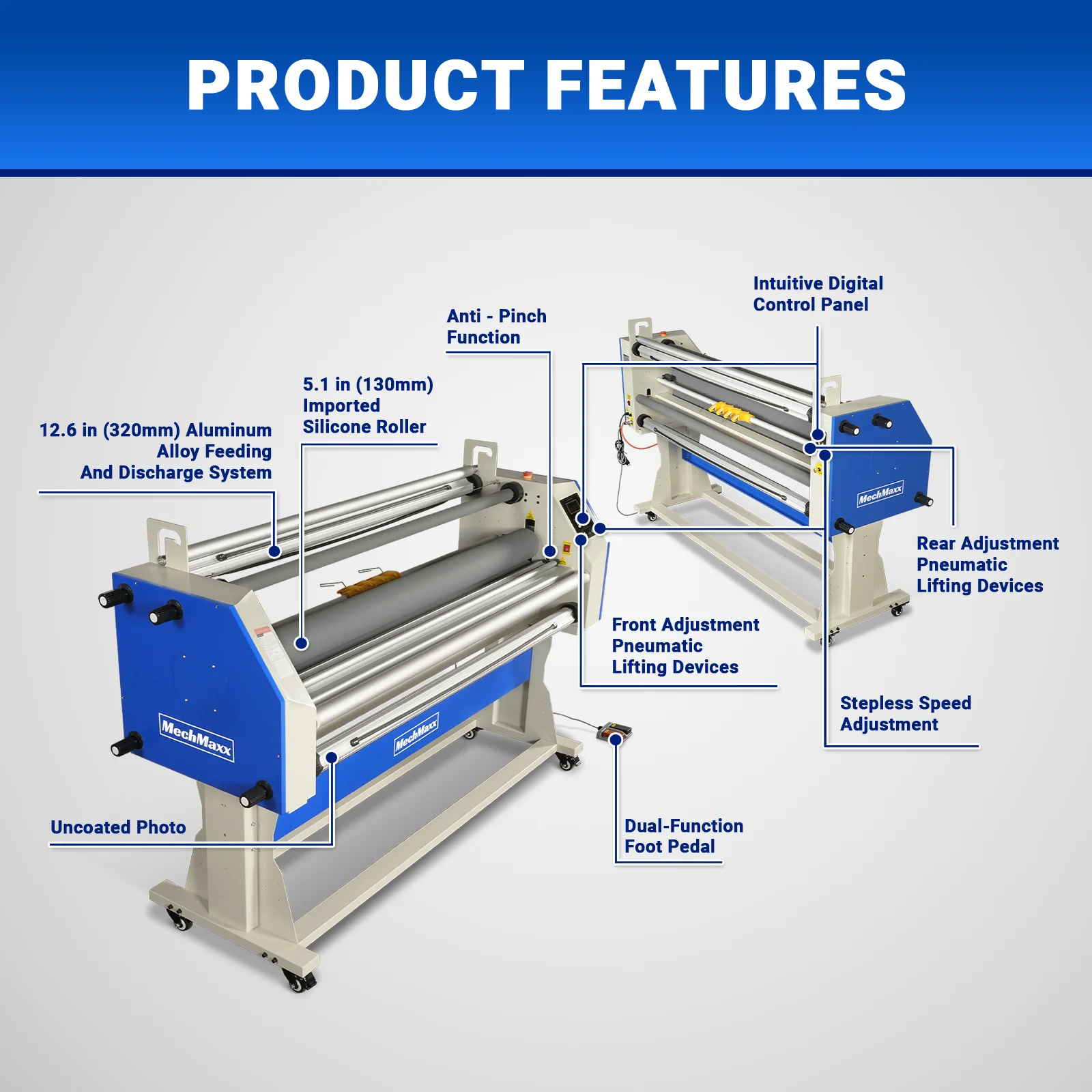 67" Wide Format Full - Auto Cold & Heat Assisted Pneumatic Laminator Machine (Model 1700 - A1) with 4 Trimmers, Max Speed 65.6 ft/min, 63" Max Width, 1.88" Max Thickness, Infrared Heating, Digital Control (Requires Air Compressor, Not Included)-1700-A1 - Image 3