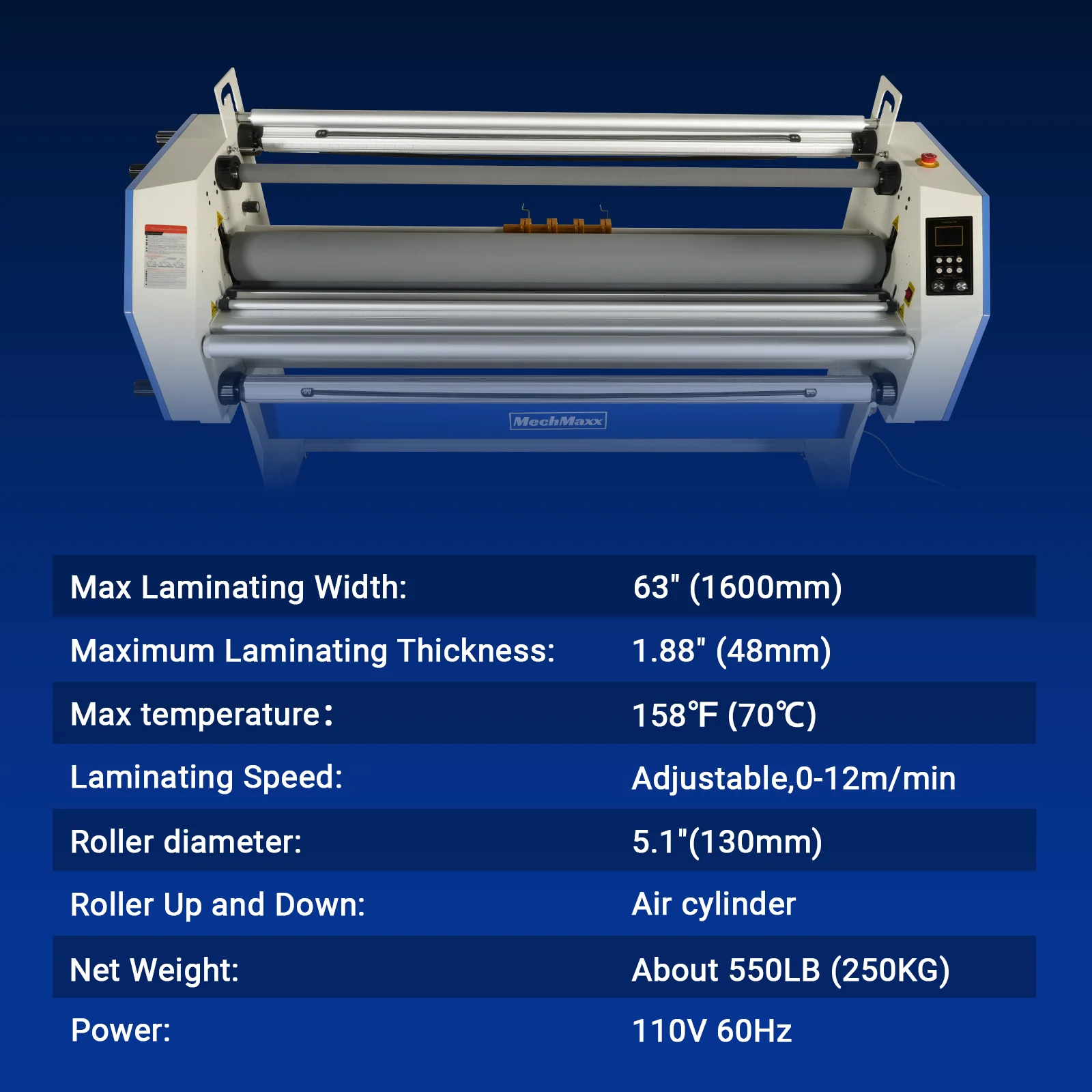 67" Wide Format Full - Auto Cold & Heat Assisted Pneumatic Laminator Machine (Model 1700 - A1) with 4 Trimmers, Max Speed 65.6 ft/min, 63" Max Width, 1.88" Max Thickness, Infrared Heating, Digital Control (Requires Air Compressor, Not Included)-1700-A1 - Image 7