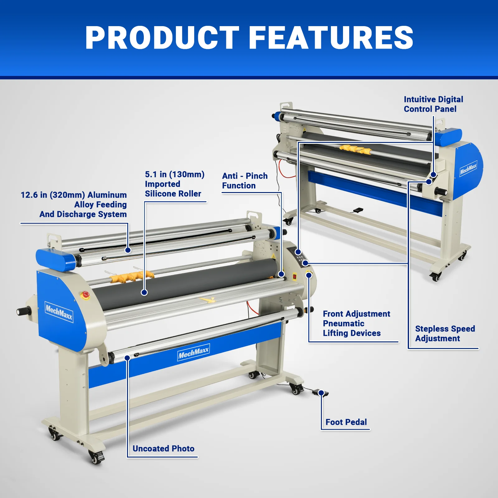 67" Wide Format Full Auto Cold & Heat Assisted Pneumatic Laminator Machine with 4 Trimmers, Max Speed 52.5 ft/min, 63" Max Laminating Width, 1.1" Max Thickness, Infrared Heating, Digital Control (Requires Air Compressor, Not Included)-1700-A3 - Image 4
