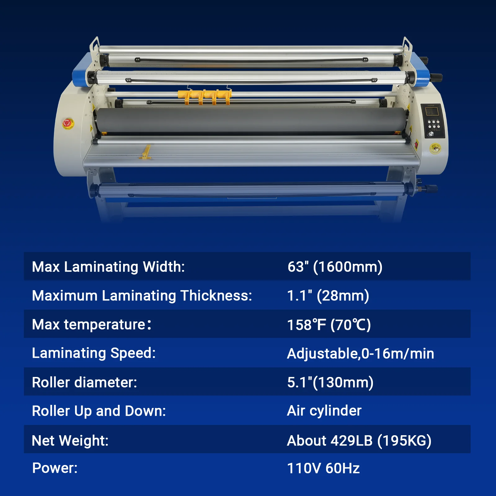 67" Wide Format Full Auto Cold & Heat Assisted Pneumatic Laminator Machine with 4 Trimmers, Max Speed 52.5 ft/min, 63" Max Laminating Width, 1.1" Max Thickness, Infrared Heating, Digital Control (Requires Air Compressor, Not Included)-1700-A3 - Image 7