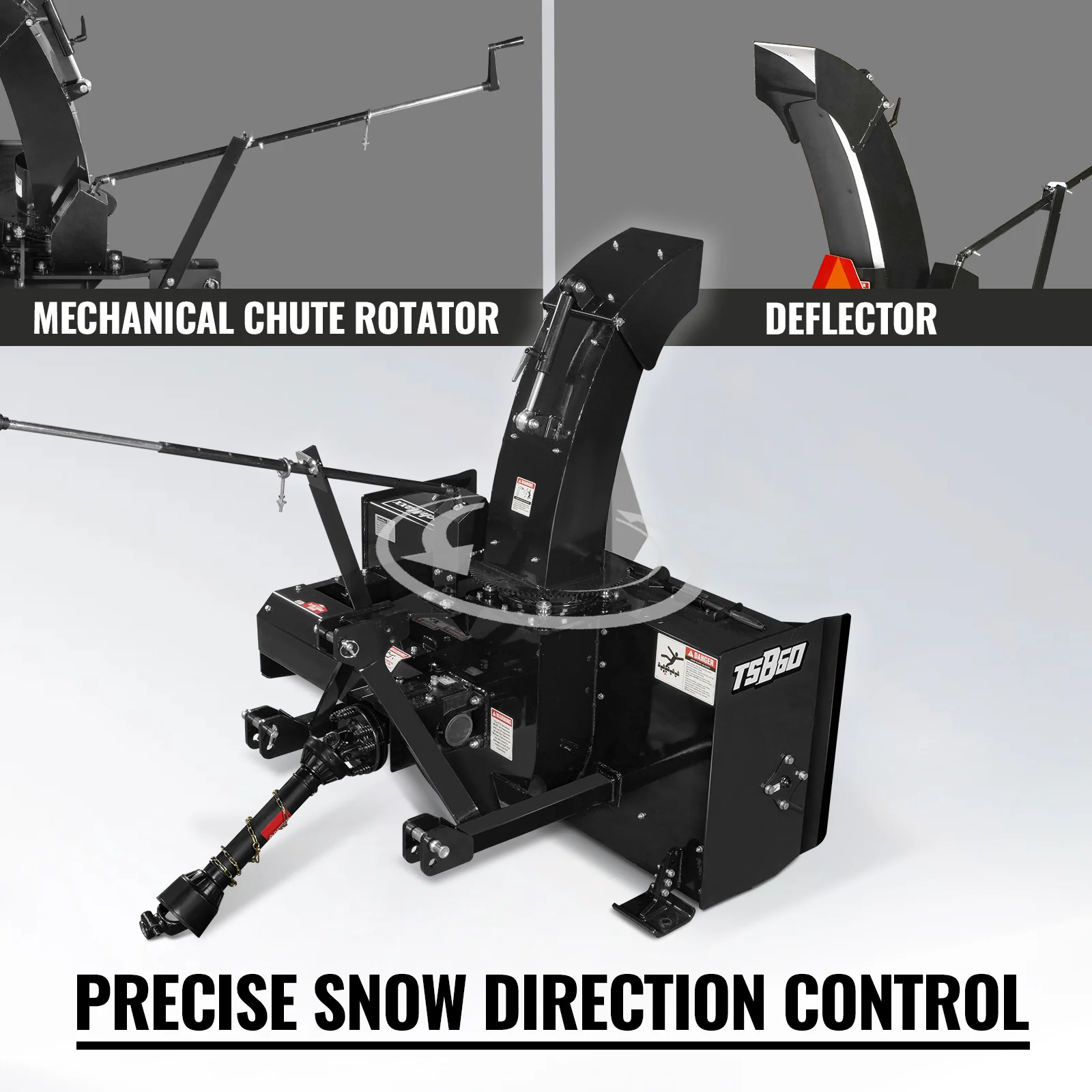 60" 3 Point PTO Snow Blower 24" Impeller Diameter 360° Snow Chute (PTO Shaft Included with Slip Clutch),  25-65 HP,  TSB60 - Image 8