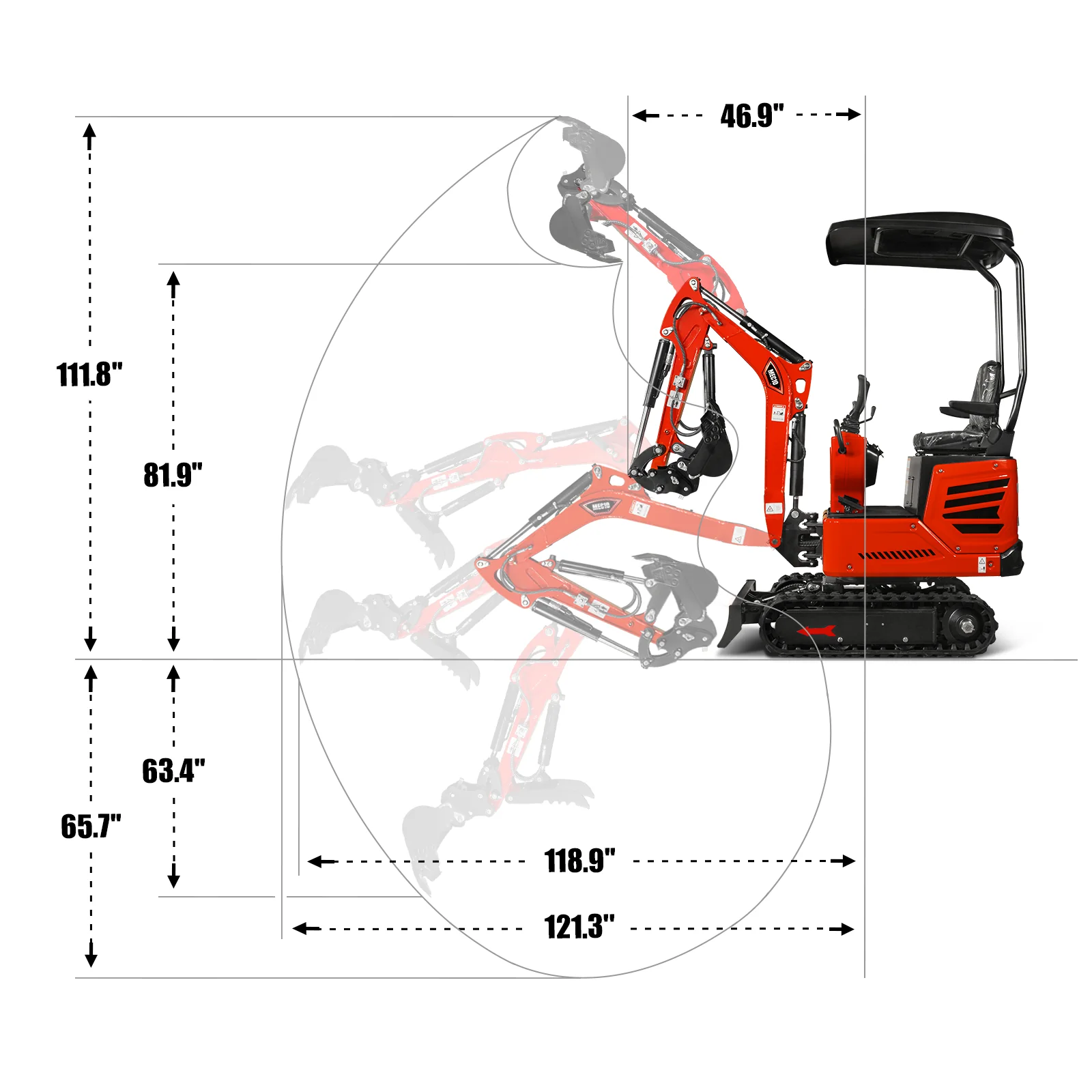 Mini Compact Excavator HONDA GX390 Engine,  65.7" Max. Digging Depth,  2280 LBS Operating Weight,  MEC10 - Image 9