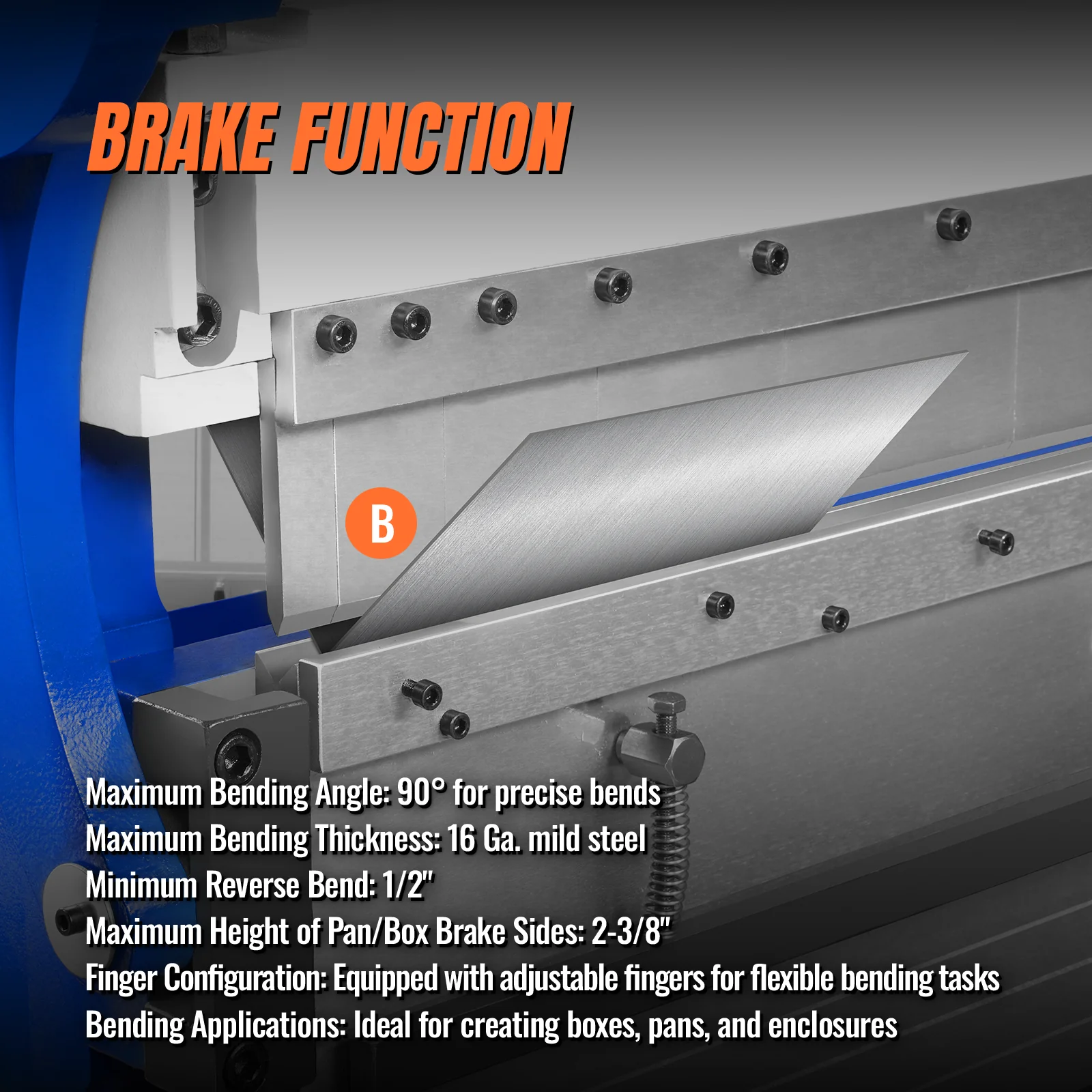 52-inch 3-in-1 Heavy Duty Pan and Box Brake – Slip Roll, Shear, Bending Machine for Sheet Metal, 16 Gauge Mild Steel, Adjustable Fingers, Heavy Duty, Metalworking, Fabrication, Rolling, Bending MMCB5216 - Image 5