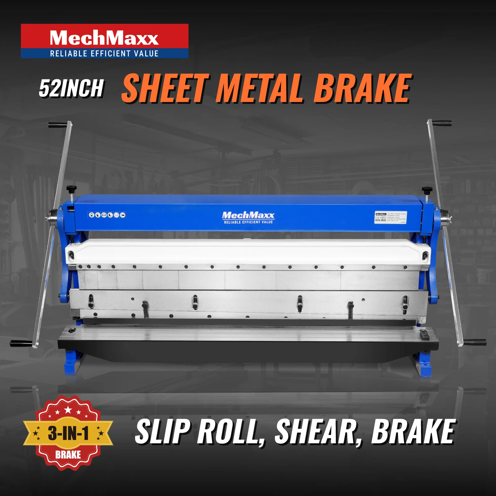 52-inch 3-in-1 Pan and Box Brake – Slip Roll, Shear, Bending Machine for Sheet Metal, 20 Gauge Mild Steel, Adjustable Fingers, Heavy Duty, Metalworking, Fabrication, Rolling, Bending MMCB5220 - Image 2