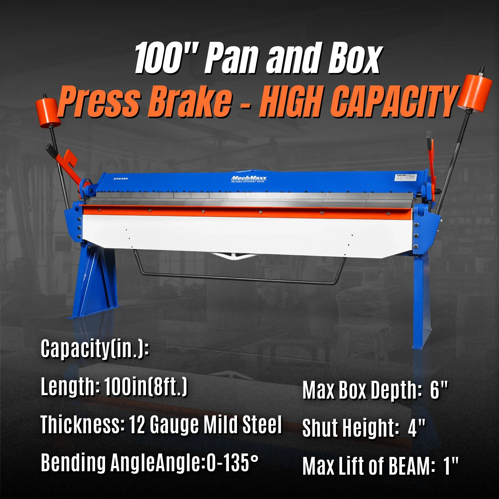 100-inch Manual Sheet Metal Brake - 12 Gauge Bending Capacity, Adjustable Fingers, 8 Ft. Heavy-Duty Steel Construction, Precision Bending for Box and Pan PB10012 - Image 2
