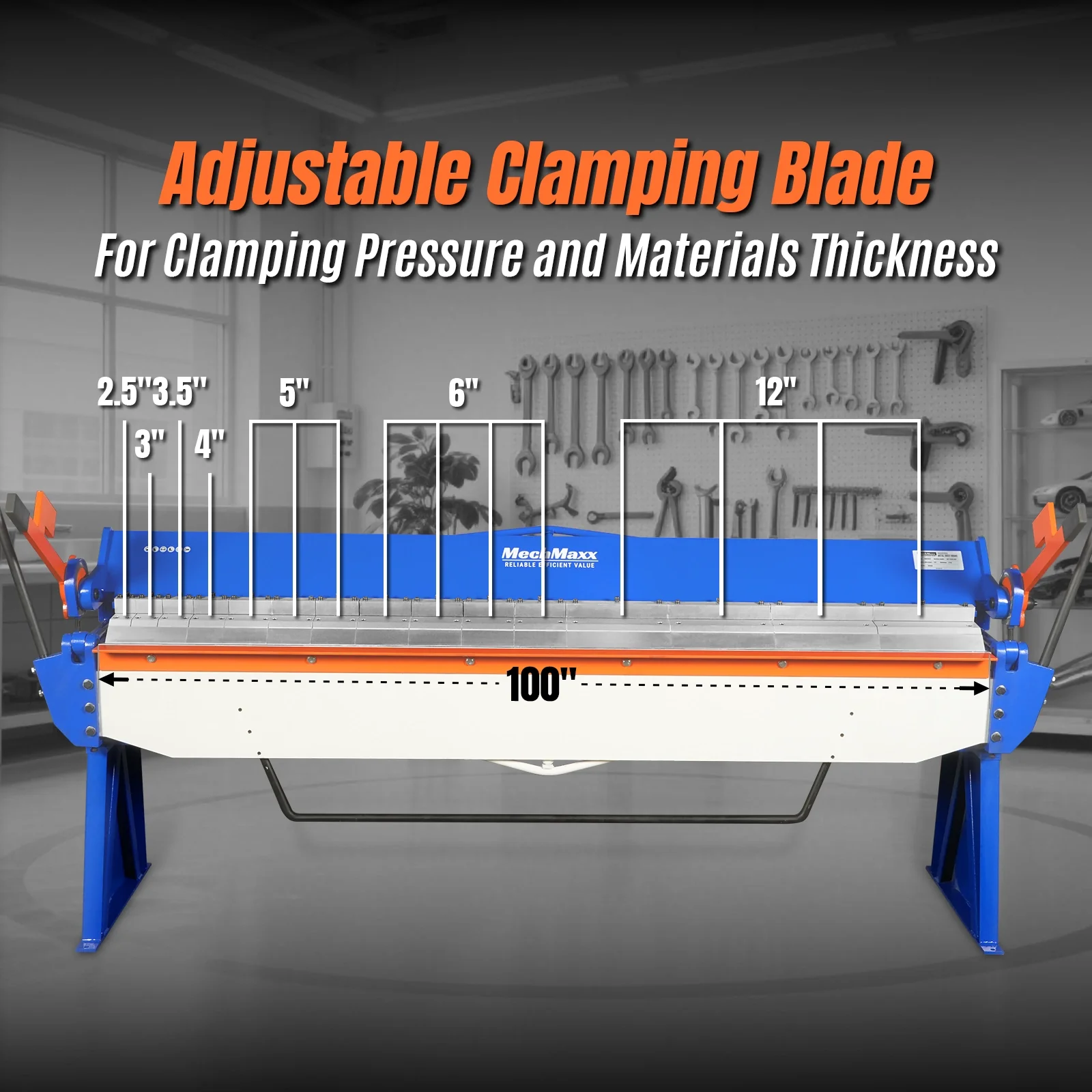 100-inch Manual Sheet Metal Brake - 12 Gauge Bending Capacity, Adjustable Fingers, 8 Ft. Heavy-Duty Steel Construction, Precision Bending for Box and Pan PB10012 - Image 5