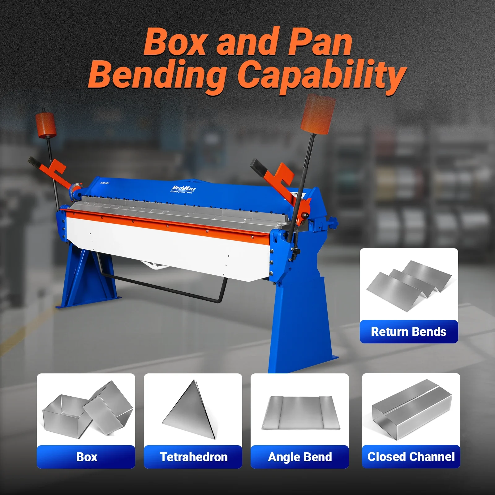 100-inch Manual Sheet Metal Brake - 12 Gauge Bending Capacity, Adjustable Fingers, 8 Ft. Heavy-Duty Steel Construction, Precision Bending for Box and Pan PB10012 - Image 7