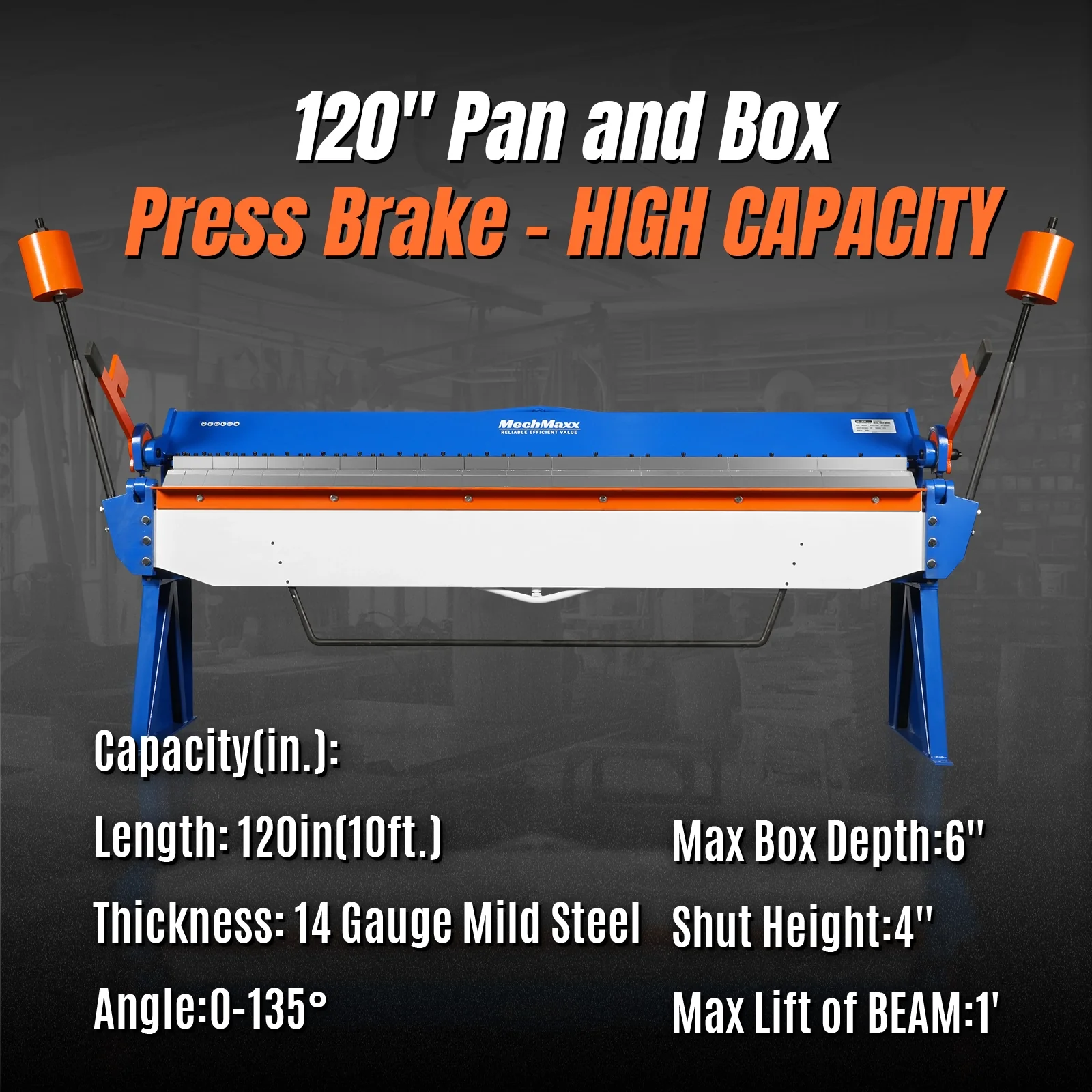 120-inch Manual Sheet Metal Brake - 14 Gauge Bending Capacity, Adjustable Fingers, Heavy-Duty Steel Construction, Precision Bending for Box and Pan PB12014 - Image 3