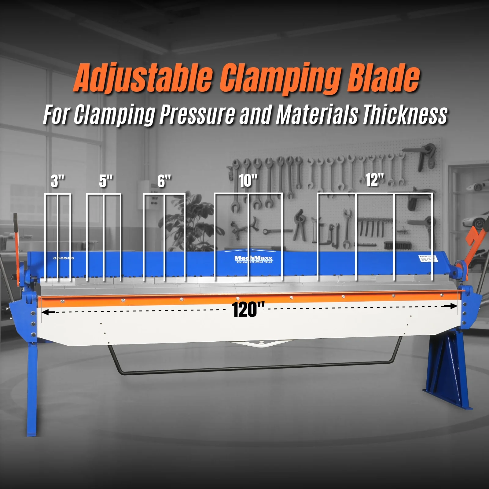 120-inch Manual Sheet Metal Brake - 14 Gauge Bending Capacity, Adjustable Fingers, Heavy-Duty Steel Construction, Precision Bending for Box and Pan PB12014 - Image 4