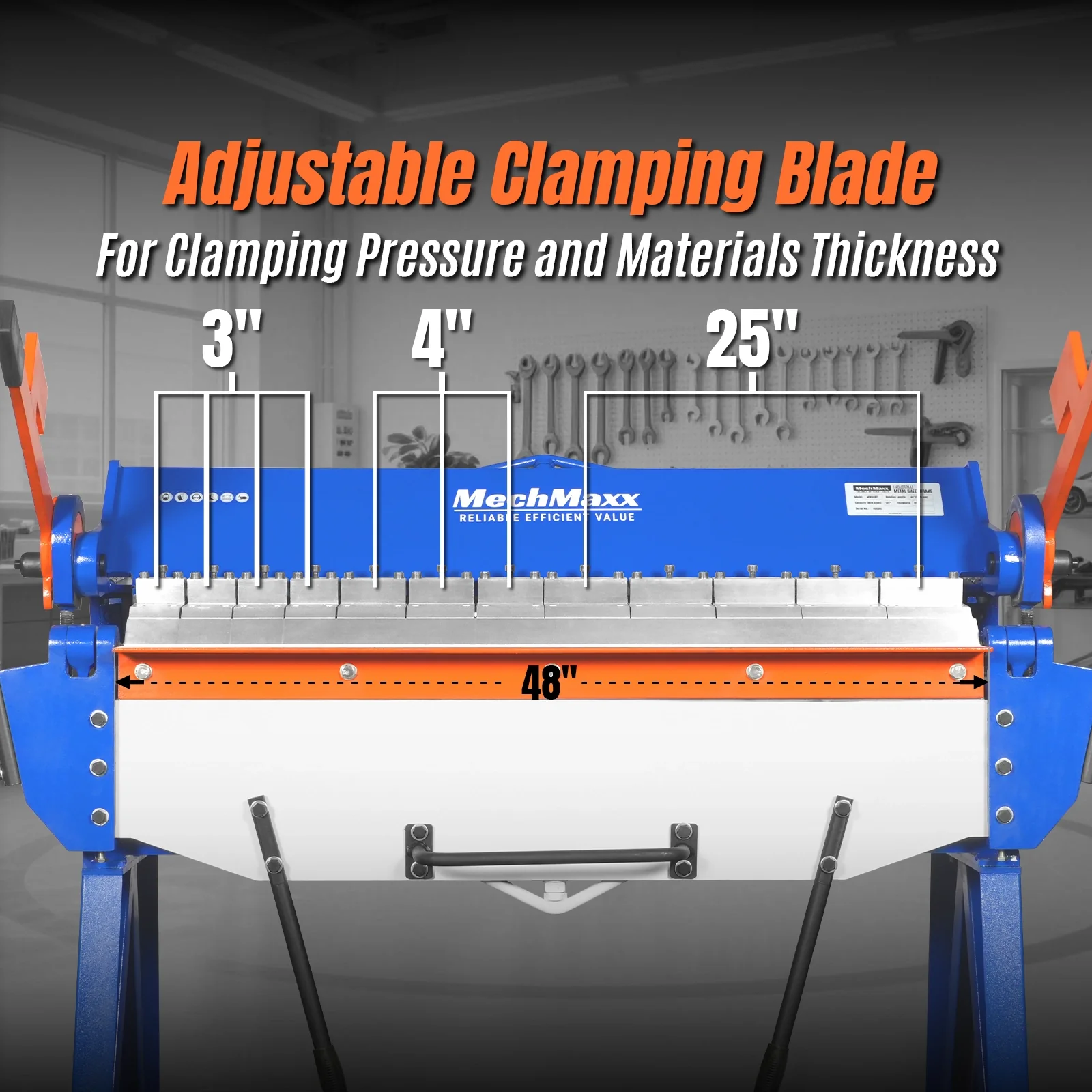 48” Manual Pan and Box Brake - Heavy Duty, Durable Construction, 12 Gauge Mild Steel, 135° Bending Angle, Individual Bending Fingers" PB4812 - Image 4