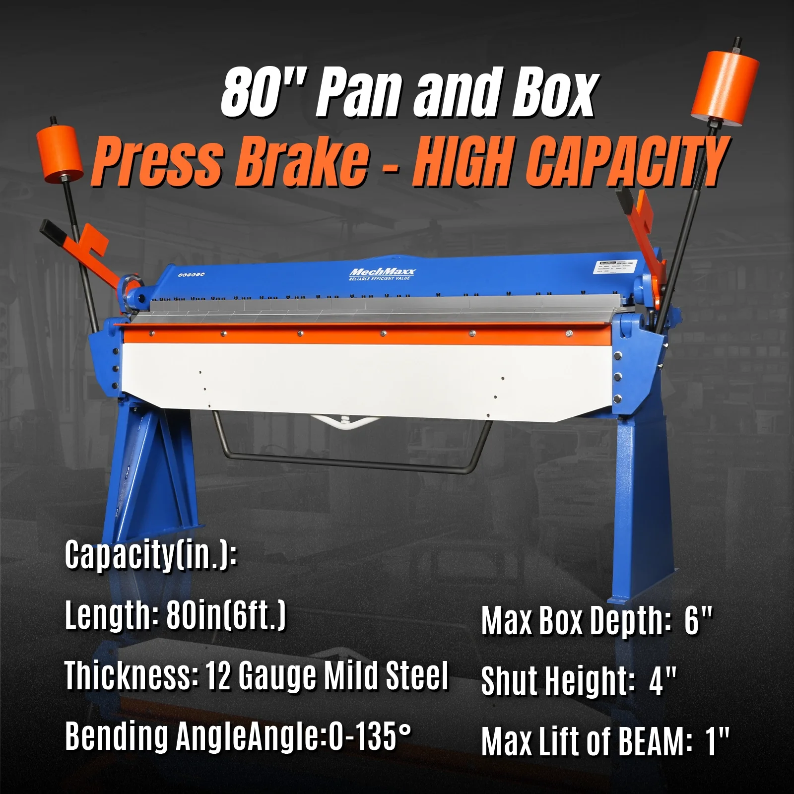 80-inch Manual Sheet Metal Brake - 12 Gauge Bending Capacity, Adjustable Fingers, 6 Ft. Heavy-Duty Steel Construction for Precision Bending PB8012 - Image 2