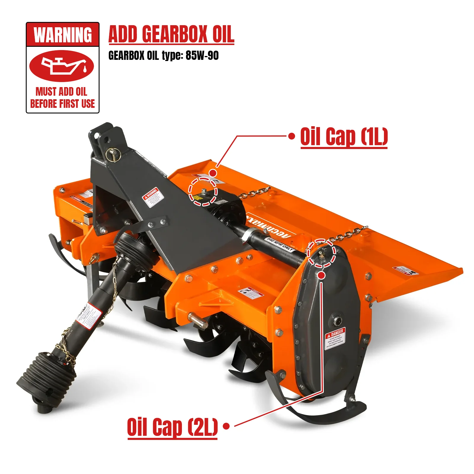 5FT 3-Point Gear Drive Rotary Tiller, 25-50HP Tractor, PTO Shaft Included (With Slip Clutch), Cat. 1 &2 Hookup , RT500 - Image 5