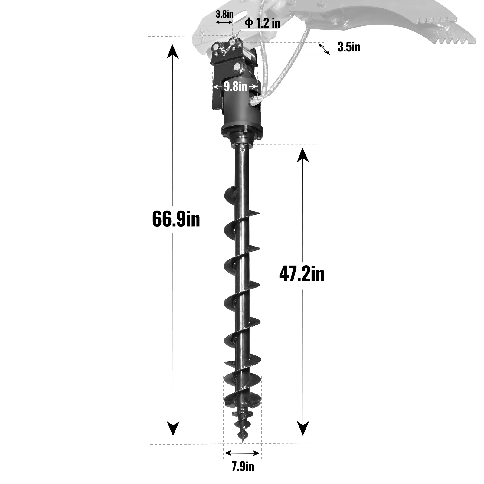 Three-Rod Auger for Mini Compact Excavator MEC17, MEC17PRO (SKU: 150533; 150534） - Image 3