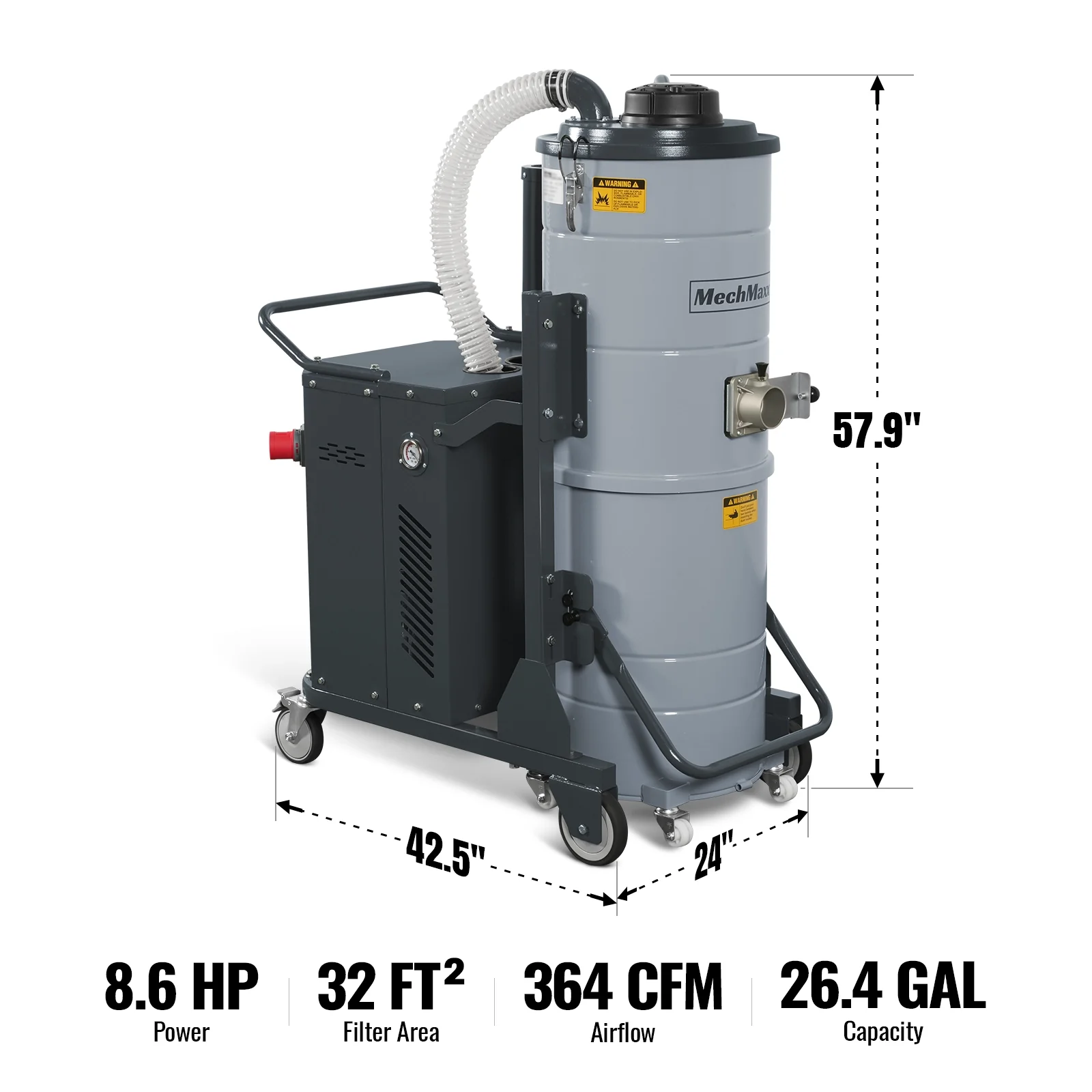 Industrial Wet/Dry Vacuum Cleaner with HEPA Filter Continuous Duty 8.6 HP 364 CFM 26.4 Gallon - 230V 3Phase,  IVB230 - Image 2